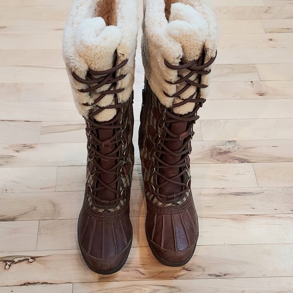 Size 6 Women's UGG® Edmonton Brown Plaid Waterproof Tall Boots Model 3226